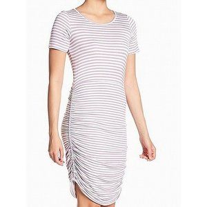 Pleione dress ruched NWOT, lounge purple stripe M